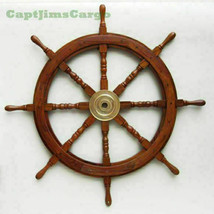 Steering Wooden ship Wheel  Nautical Large 36&quot; Boat Ship Brass Center Wa... - £100.45 GBP