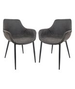 LeisureMod Charcoal Black Leather Dining Armchair Set of 2, Modern Kitch... - $4,860.02 MXN+