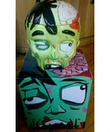 ~~ ZOMBIE Head/Brains Green Ceramic COOKIE JAR ~~ ~~ Halloween Scary Fun ~~ - £23.60 GBP