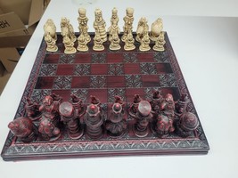 Vintage Alice in Wonderland Chess Whole Set Deep Red Wooden Board White ... - $273.19