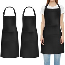 Black Pure Cotton Bib Apron 2 Pack Waterproof Cooking Kitchen Aprons With 2 Home - £36.34 GBP