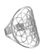  Flower of Life Ring Silver Stainless Steel Spiritual Sacred Geometry Band - £10.31 GBP