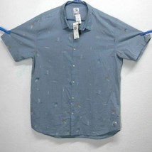 QUIKSILVER NWT MEN&#39;S 2XL BLUE BUTTON FRONT SHORT SLEEVE GRAPHIC PRINT SH... - $16.93