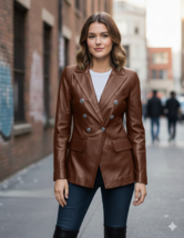 Blazer Büro formelle Kleidung Damen handgefertigt Leder braun echtes... - $237.15 CAD+