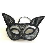Halloween Cat Eye Masquerade Half Face Mask Black Silver Glitter Kitty C... - £17.68 GBP