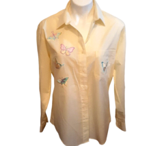 Medium Yellow Pin Stripe Blouse Butterfly Long Sleeve Collared Classic S... - $25.23