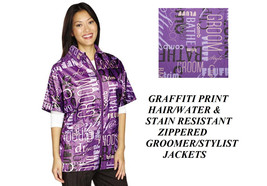 Fashion Purple Print Stylist Barber Groomer Jacket Coat Hair Water Resistant - £29.56 GBP+