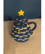 HTF Blue Color Mr Christmas Ceramic Christmas Tree Mug with Lid - £19.02 GBP