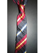 Yates & Co London 2 piece silk skinny tie & pocket square, red stripe on navy,  - $69.50