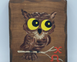 Vintage Owl Painting Wood Plaque Big Eyes Chi Omega Sorority 5.5”x4.5” F... - £7.25 GBP