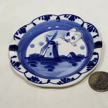 VTG Hand Painted Blue Delft Windmill Porcelain Ashtray Tiny Dutch Shoes Clogs - £7.11 GBP