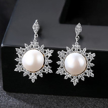 S925 Sterling Silver Snowflake Earrings Freshwater Pearl Boutique High-End Finel - £29.50 GBP
