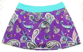 Denim &amp; Co Beach Purple Paisley Floral Print Swim Skirt w/Wide Waistband... - $35.99