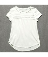 Ann Taylor Loft Top S White Cotton Plisse Lace Fringe Bodice Detail Roun... - $24.70
