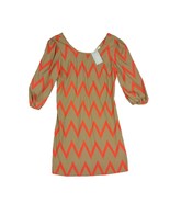 NWT Ivy &amp; Leo EZRA Women&#39;s M Red Green Geometric Zig-Zag Puff Sleeve Min... - $22.73