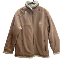Cabelas Womens Large Brown Soft Faux Suede Fur Lined Sherpa Jacket Full Zip Coat - £19.66 GBP