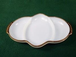 Milk Glass Relish Tray, 3 Sections ~ Hobnail Gold Rim, Anchor Hocking Fire King - £15.62 GBP