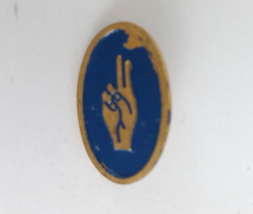 Vintage Peace Sign Blue &amp; Gold Tone Lapel Hat Pin - £4.17 GBP