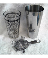 Vintage Glass Steel Cocktail Drink Shaker Strainer Retro Man Cave Black ... - £22.90 GBP