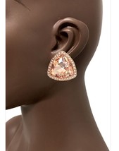 1.25&quot; Drop Triangular Classy Clip On Earrings Peach Crystals Wedding Party - £12.77 GBP