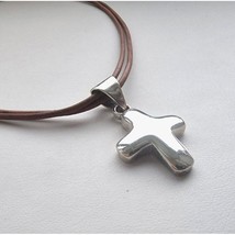 Silpada 925 Sterling Silver Brown Choker Puffy Cross Necklace At - $70.09