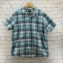 Apt 9 Mens Sz XL Slim Fit Stretch Button Up Shirt Blue Plaid Short Sleeve - $14.84