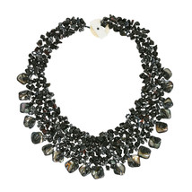 Bold &amp; Colorful Black Onyx, Pearls, &amp; Seashell Cluster Statement Necklace - £34.52 GBP