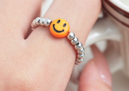 Colorful smiley elastic ring Korean Instagram niche design simple beaded - £15.48 GBP