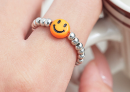 Colorful smiley elastic ring Korean Instagram niche design simple beaded - £14.80 GBP