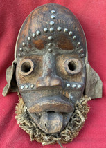 Dan Grebo Tribe Vintage Mask With Metal &amp; Raffia Adornments ~ Liberia ~ ... - $150.00