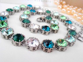 Emerald Swarovski Crystal Collet Necklace / St Patrick&#39;s day gift / Art Deco Gre - £88.47 GBP