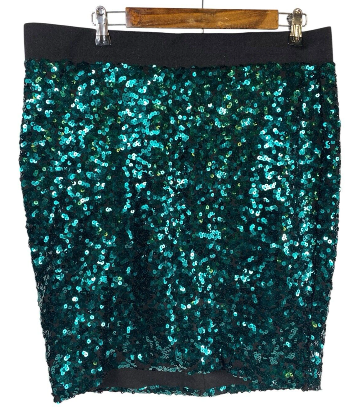 Torrid Skirt Size 1 1X Green Sequin on Black Glam Y2K Sparkle Mermaid Co... - $46.39