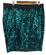 Torrid Skirt Size 1 1X Green Sequin on Black Glam Y2K Sparkle Mermaid Co... - $46.39