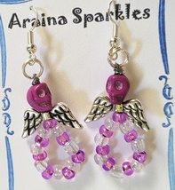 Skull Candy Purple Howlite &amp; Glass Bead Earrings on card by Araina Sparkles #22 - £7.95 GBP