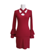 Derek Heart Bodycon Dress Womens Sz S VTG Y2K Red Indie Grunge Bell Long... - $19.00
