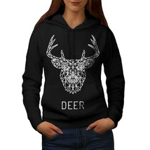Wellcoda Deer Head Graphic Womens Hoodie, Linework Casual Hooded Sweatshirt - £29.42 GBP