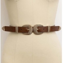 Double Buckle Vegan Leather Western Style Belt Dark Camel Brown - $454.57 MXN