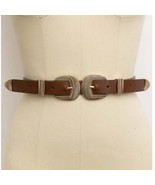 Double Buckle Vegan Leather Western Style Belt Dark Camel Brown - €21,42 EUR