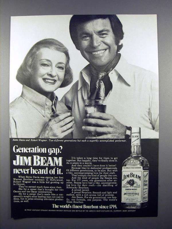 1972 Jim Beam Whiskey Ad - Bette Davis, Robert Wagner - £14.74 GBP