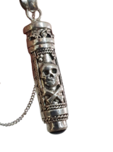 Poison Bottle Pendant Necklace Garnet Skull Crossbones Vial 20&quot; Chain 925 Silver - £46.31 GBP