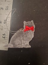 Cat Christmas Ornament Clear Acrylic Cat with Red Bow Tie Holiday Kitty - £4.05 GBP