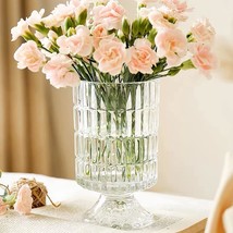 Glass Vases With Embossed Bloflo Design, 7&quot; Crystal Glass Vases, Pedesta... - $32.97