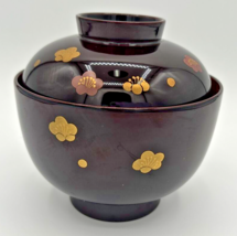 Vintage Japanese Painted Bowl &amp; Lid Red and Gold Design SKU U133 - £19.51 GBP