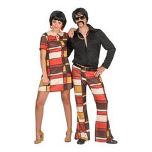 60's / 70's Dress , Brown Pattern - round collar - $34.04