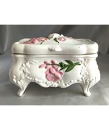 Vintage Signed, Painted Porcelain Footed Trinket Box (Ivory, Pink Floral... - $40.20 CAD