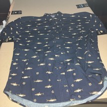 Vintage Chaps Ralph Lauren Men’s Shirt M Black Fish All Over Print Butto... - $18.80