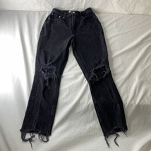 Abercrombie &amp; Fitch High Rise Mom Jeans 26 2 R Curvy Distressed Black Ch... - $42.56