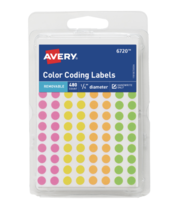 Avery Round Color Coding Labels, 1/4&quot; Diameter, Removable, 480 Pack, #6720 - £3.75 GBP