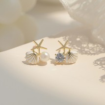 Starfish Shell Stud Earrings for Women Small Cute Imitation Pearl Earrings Banqu - £10.50 GBP