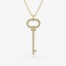 0.30Ct Round Simulated Diamond Key Charm Pendant Necklace 14K Yellow Gold Plated - £51.24 GBP